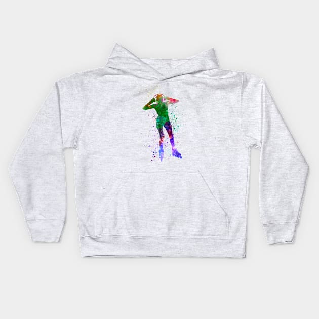 Woman in roller skates in watercolor Kids Hoodie by PaulrommerArt